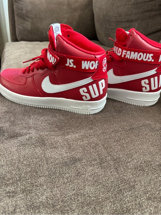 Nike Air Force Other - Nike x Supreme Red High-Top Sneakers with White Swoosh